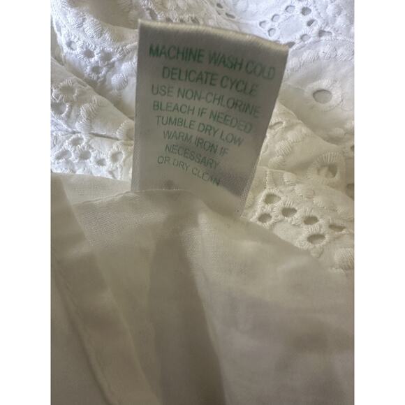 Lilly Pulitzer Crochet Eyelet Blouse Cap Short Sleeve Ruffle Button Back Size 8 - Picture 10 of 15